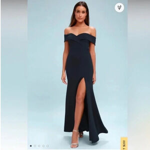 Lulus Navy Blue Sweetheart Off-the-Shoulder Maxi Dress  slit small